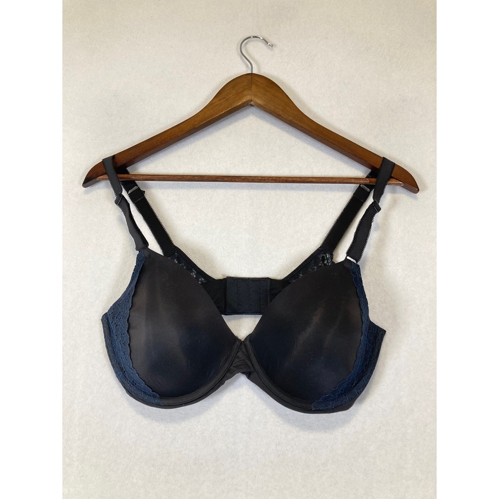 Classic Romantic Maidenform Womes 36D Blk Navy Blue Lace Trim T-Shirt Bra DM7543 - Picture 4 of 7